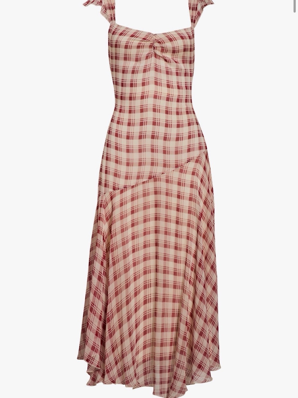 Reformation Red and Cream Plaid Midi Dress